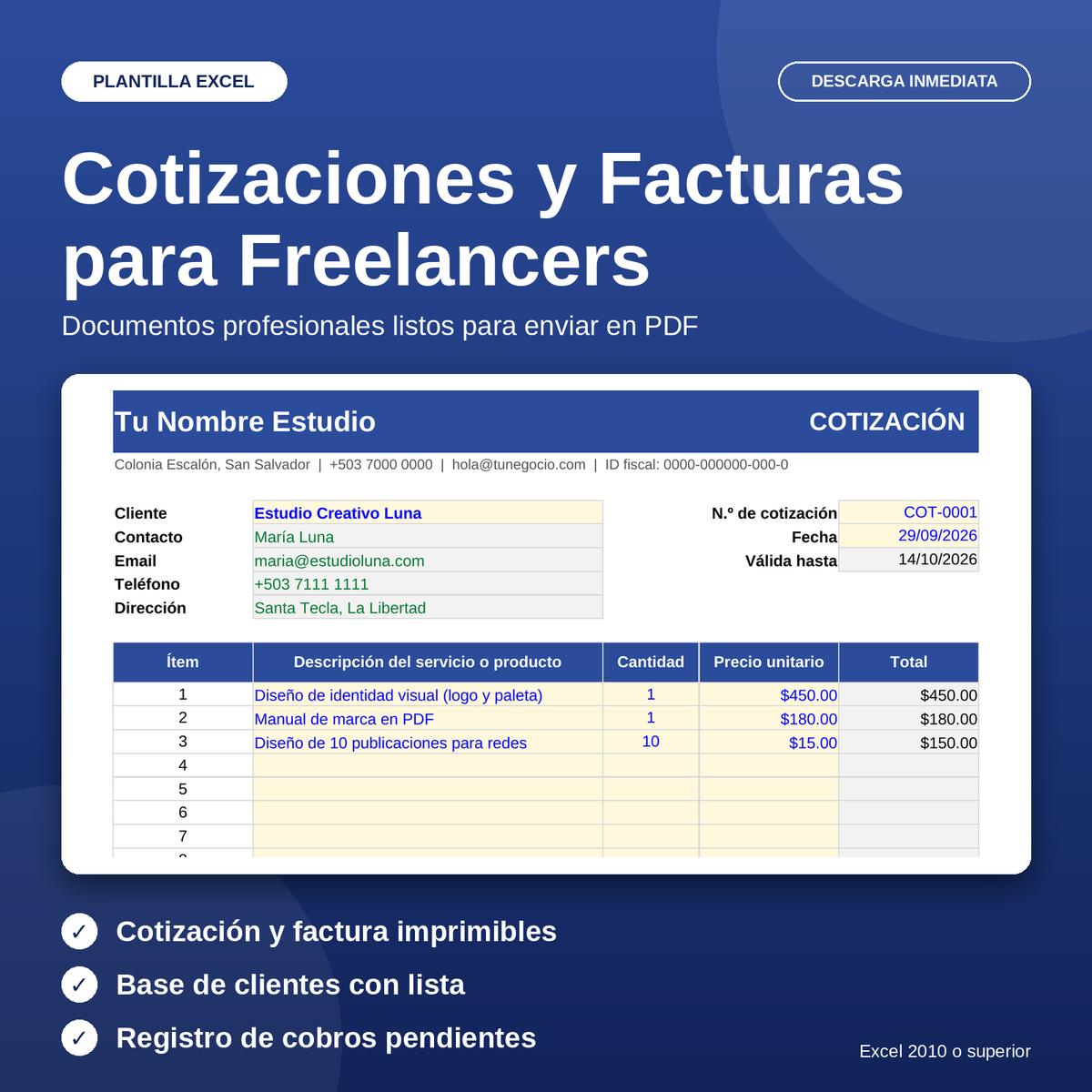 Plantilla Profesional de Cotizaciones y Facturas Automáticas en Excel