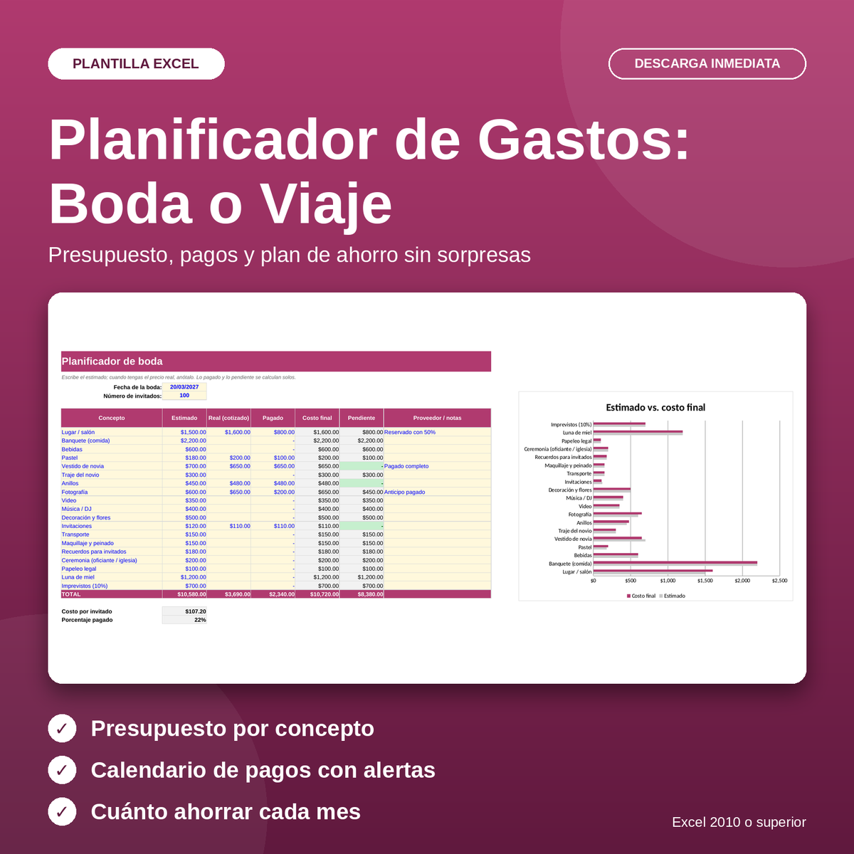 Planificador Definitivo para Bodas y Viajes (Organizador Todo en Uno)